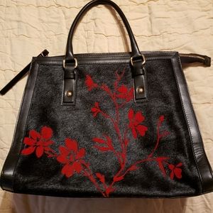 Black and Red Floral Leather Purse